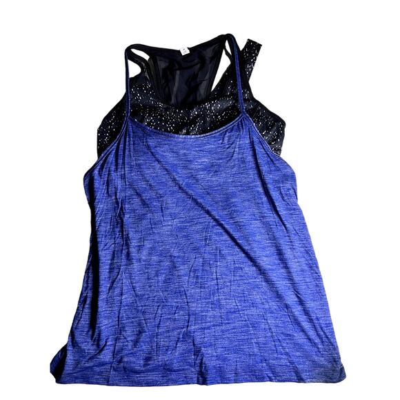 EUC Lululemon Tough it Out Tank Top Tennis Workout Blue Black Speckle Sz 10 - Picture 1 of 6